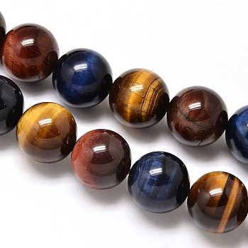 Natural Tiger Eye Beads Strands, Grade A, Round, 10mm, Hole: 1mm, about 40pcs/strand, 15.7 inch