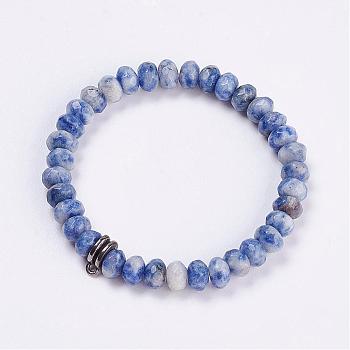 Natural Blue Spot Jasper Stretch Bracelets, with Alloy Bail Beads, 2-1/4 inch(56mm)