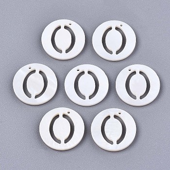 Natural Freshwater Shell Charms, Flat Round with Hollow Out Letter, Letter.O, 14.5x1.5mm, Hole: 0.9mm
