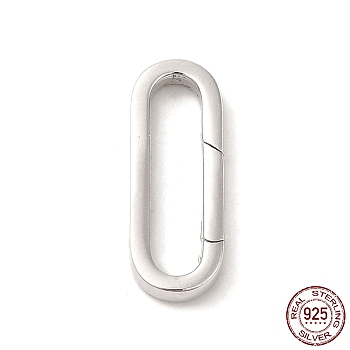 Rhodium Plated 925 Sterling Silver Spring Gate Rings, Oval, Real Platinum Plated, 21.5x8x2.5mm