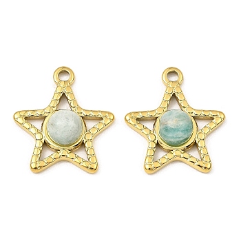 Natural Amazonite Pendants, Ion Plating(IP) 316 Stainless Steel Star Charms, Real 24K Gold Plated, 20x17.5x5mm, Hole: 1.8mm