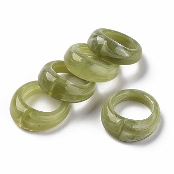 Transparent Resin Finger Rings, Imitation Gemstone Style, Yellow Green, US Size 7 1/4(17.7mm)