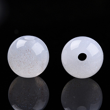 Round Imitation Cat Eye Resin Beads, with Glitter Powder, Creamy White, 8mm, Hole: 1.6~1.8mm