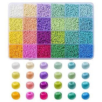 312G 24 Color 8/0 Baking Paint Glass Seed Beads, Round, Mixed Color, 3mm, Hole: 1mm, 13G/color