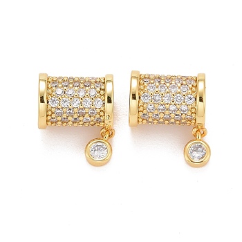 Rack Plating Brass Micro Pave Cubic Zirconia Beads, Cadmium Free & Lead Free & Nickle Free, Column & Flat Round, Real 18K Gold Plated, 13x10x7mm, Hole: 3mm