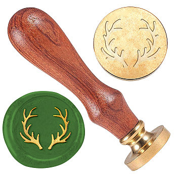 Wax Seal Stamp Set, 1Pc Golden Tone Sealing Wax Stamp Solid Brass Head, with 1Pc Wood Handle, for Envelopes Invitations, Gift Card, Horn, 83x22mm, Stamps: 25x14.5mm