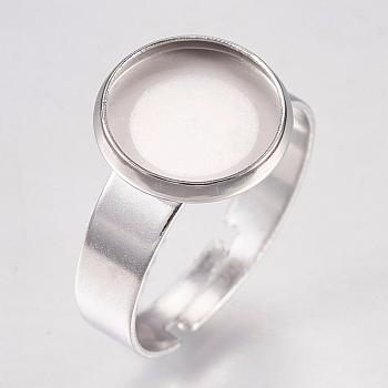 304 Stainless Steel Pad Ring Settings, Adjustable, Flat Round, Stainless Steel Color, Tray: 10mm, Size 7(17mm)
