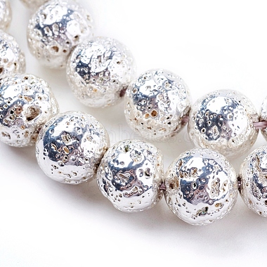 10mm Silver Round Lava Beads