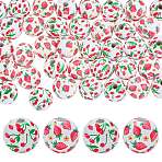 50Pcs 2 Styles Fruit Printed Wood European Beads, Large Hole Bead, Round with Lemon/Strawberry/Cherry Pattern, Mixed Shapes, 16mm, Hole: 4mm, 25pcs/style(WOOD-SZ0001-30)