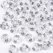 Transparent Clear Acrylic Beads, Metal Enlaced, Horizontal Hole, Flat Round with White Random Letter, 7x4mm, Hole: 1.8mm, about 3600~3700pcs/500g(MACR-T038-07A)