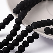 Transparent Glass Bead Strands, Frosted, Round, Black, 6mm, Hole: 1.3~1.6mm, about 140pcs/strand, 31.4 inch(GLAA-S031-6mm-38)