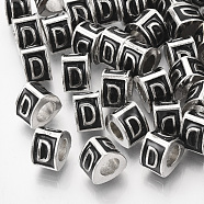 Alloy European Beads, Enamel Style, Large Hole Beads, Triangle with Letter, Platinum, Black, Letter.D, 9.5x9x6.5mm, Hole: 5mm(MPDL-S038-09D)