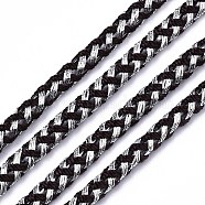 Two-Color Polyester Braided Cords, with Silver Metallic Thread, for Bracelet Necklace Jewelry Making, Coconut Brown, 3.5mm, about 54.68 yards(50m)/roll(OCOR-S127-001B)