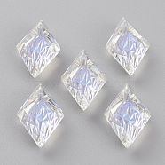 Embossed Glass Rhinestone Pendants, Rhombus, Faceted, Crystal Shimmer, 19x12x6mm, Hole: 1.5mm(GLAA-J101-04B-001SI)