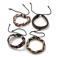 Adjustable PU Leather Braided Cord Bracelets with Waxed Cord, Mixed Color, Inner Diameter: 2-1/4~3-3/8 inch(5.6~8.5cm)(BJEW-F468-02)
