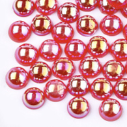 ABS Plastic Imitation Pearl Cabochons, AB Color Plated, Half Round, Red, 6x3mm, 5000pcs/bag(OACR-S025-6mm-02)