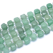 Natural Green Aventurine Beads Strands, Faceted, Cube, Alice Blue, 7.5~9x7.5~9x7.5~9mm, Hole: 0.8mm, about 37pcs/strand, 15.35 inch(39cm)(G-L552D-09)
