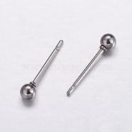 304 Stainless Steel Ball Stud Earring Findings, Stainless Steel Color, 3mm, Pin: 1mm(STAS-K146-010-3mm)