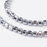 Non-Magnetic Synthetic Hematite Beads Strands, Platinum Plated, 4x4mm, Hole: 0.8mm, about 100pcs/strand, 15.7 inch(G-D800-12G)