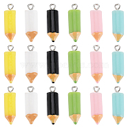 36Pcs 6 Colors Opaque Resin Pendants, Pencil Charms with Platinum Tone Iron Loops, Mixed Color, 23x7.5mm, Hole: 2mm, 6pcs/color(RESI-SC0002-92)