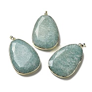 Natural Amazonite Pendants, Faceted Teardrop Charms, with Rack Plating Golden Plated Brass Edge, 50.5~51x32~32.5x7.5~8mm, Hole: 4x6mm(G-A099-01G-07)