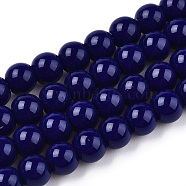Opaque Solid Color Glass Beads Strands, Round, Dark Blue, 6~6.5mm, Hole: 1.4mm, about 67~70pcs/strand, 14.76 inch~15.16 inch(37.5~38.5cm)(GLAA-T032-P6mm-03)