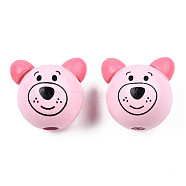 Natural Wooden Beads, Bear, Pink, 27x26.5~28x23.5~25.5mm, Hole: 5mm(WOOD-S040-31-06)