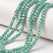 Electroplate Opaque Glass Beads Strands, Full Rainbow Plated, Faceted, Rondelle, Aquamarine, 8x6mm, Hole: 1mm, about 65~68pcs/strand, 15.7~16.1 inch(40~41cm)(X-EGLA-A034-P8mm-T06)