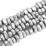 Electroplate Non-magnetic Synthetic Hematite Beads Strands, Nuggets, Platinum Plated, 5~10x4.5~5.5x4mm, Hole: 1mm, about 105pcs/strand, 14.9 inch(G-T061-102O)