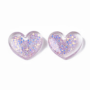 Transparent Resin Cabochons, with Paillette and Glitter Powder, Heart, Lilac, 17x21x6.5mm(CRES-N034-20B)