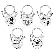 5Pcs 5 Style Class of 2023 Graduation Gifts Stainless Steel Keychain, 2023 Year Charm Signet Pendant Keychain, Graduation Theme Pattern, 6.1cm, 1pc/style(KEYC-FH0001-32A)