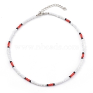 Round Opaque Colours Glass Seed Beaded Necklaces, with Alloy Lobster Claw Clasps, Platinum, Red, 14.76 inch(37.5cm)(NJEW-JN03363-03)