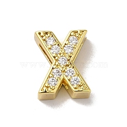 Brass Micro Pave Cubic Zirconia Beads, Lead Free & Cadmium Free, Long-Lasting Plated, Real 18K Gold Plated, Letter X, 12x10x5mm, Hole: 9x2mm(KK-H487-25G-24)