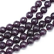 Natural White Jade Bead Strands, Dyed, Faceted, Round, Purple, 10~11mm, Hole: 1mm, about 37~39pcs/strand, 14.37~14.57 inch(G-R346-10mm-20)