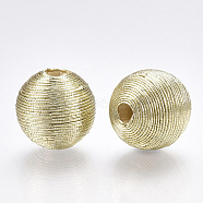 Wood Beads Covered with Polyester Cord Wire, Round, Gainsboro, 14~15x13~14mm, Hole: 2~3mm(WOVE-S117-14mm-04)