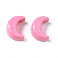 Spray Painted Brass Charms, Moon, Hot Pink, 10x8x6mm, Hole: 2mm(KK-Q252-005H)