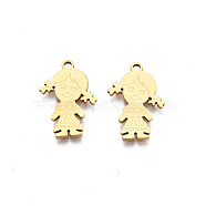 201 Stainless Steel Pendants, Girl, Real 18K Gold Plated, 18x12.5x1mm, Hole: 1.4mm(STAS-N091-143LG)