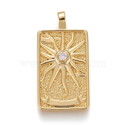 Brass Micro Pave Clear Cubic Zirconia Pendants, Real 18K Gold Plated, Tarot Card Charms, The Sun, The Sun XIX, 30x15x4mm, Hole: 3~4mm(X-ZIRC-Z004-01E)