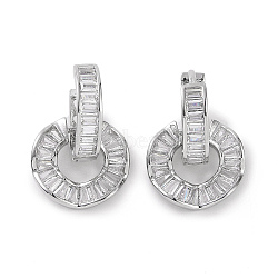 Clear Cubic Zirconia Donut Dangle Hoop Earrings, Brass Jewelry for Women, Platinum, 25mm, Pin: 1.1mm(EJEW-E277-01P)