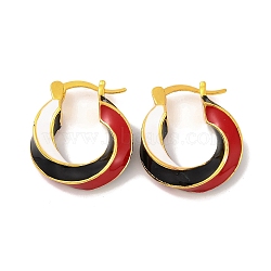 Brass & Enamel Twist Hoop Earrings for Women, Lead Free & Cadmium Free, Real 18K Gold Plated, Red, 22.5x19.5mm(EJEW-U015-16A-G)