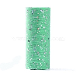 Glitter Sequin Deco Mesh Ribbons, Tulle Fabric, Tulle Roll Spool Fabric For Skirt Making, Moon & Star Pattern, Medium Aquamarine, 6 inch(15cm), about 25yards/roll(22.86m/roll)(OCOR-I005-H03)