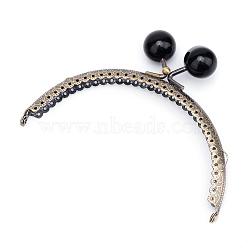 Iron Purse Frames Handles, Kiss Clasp Locks, with Round Acrylic Beads, Arch, Antique Bronze, Black, 66x85x11mm, Hole: 1.5mm, Bead: 14mm(FIND-T008-194AB-D18)