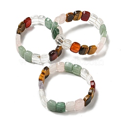 Natural Mixed Gemstone Rectangle Beaded Stretch Bracelets, Tile Bracelet, Inner Diameter: 2 inch(5.15cm)(BJEW-E093-01)