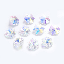 Glass Pendants, Snowflake, Christmas, Faceted, Clear AB with AB Color Plated, 14mm, hole: 0.5mm(GX14mm28)