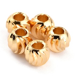 Brass Beads, Long-Lasting Plated, Corrugated Round, Real 24K Gold Plated, 4.5x4mm, Hole: 1.8mm(KK-O133-315C-G)