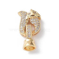 Rack Plating Brass Micro Pave Clear Cubic Zirconia Fold Over Clasps, Fox, Cadmium Free & Lead Free, Long-Lasting Plated, Golden, Fox: 13x10x5mm, Clasp: 12x6mm, Inner Diameter: 4.5mm(KK-Q797-03G)