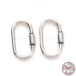 925 Sterling Silver Locking Carabiner, Oval, Antique Silver, 15x9x1.5mm, Inner Diameter: 12x5mm(STER-D036-14AS)