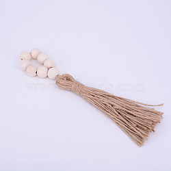 Hemp Napkin Tape, with Wooden Bead, Tan, 210x40x15mm, Inner Diameter: 20mm(FIND-WH0053-42)