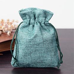 Polyester Imitation Burlap Packing Pouches Drawstring Bags, for Christmas, Wedding Party and DIY Craft Packing, Medium Sea Green, 14x10cm(ABAG-R005-14x10-07)