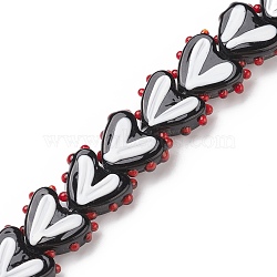 Heart Handmade Lampwork Beads Strands, Black, 14~14.5x16.5~17x6.5~7mm, Hole: 1.5mm, about 30pcs/strand, 14.96~15.16 inch(38~38.5cm)(LAMP-G150-01I)